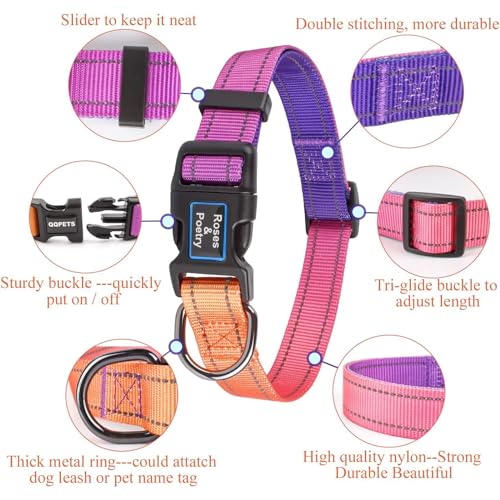 Roses&Poetry Reflective Dog Collar with Gradient Mistyrose, Adjustable Durable Pet Collars for Small Medium Large Dogs (Mistyrose-M) - color: Mistyrose, size: Medium