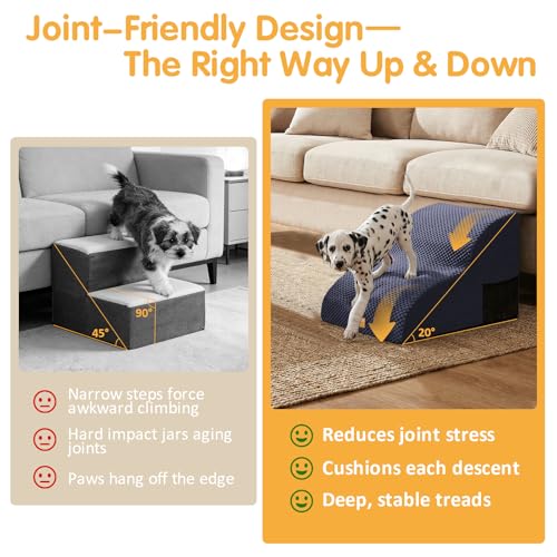 Topmart High Density Extended Foam Dog Ramp&Steps 2 Tiers,11.8" High,Non-Slip Dog Stairs,Soft Foam Pet Ladder with Removable Cover,Best for Injured,Older Cats,Pets with Joint Pain - color: Blue, size: 21.7*15.7*11.8