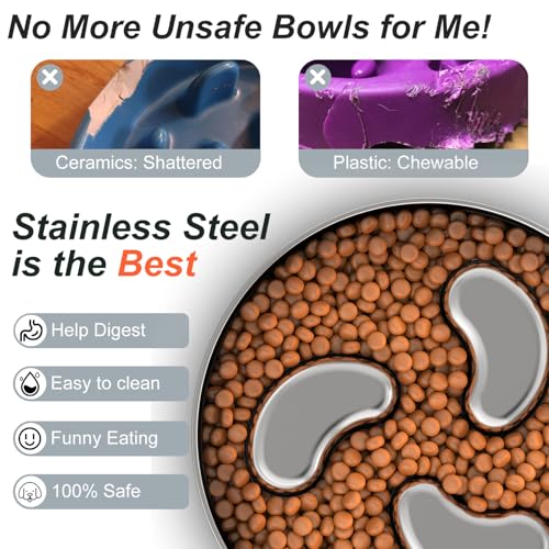 Slow Feeder Dog Bowl-1.5Cups for Small Breeds, Dual Wall Stainless Steel Maze Bowl, Non-Slip Base, Food-Grade Metal Dog Dish to Slow Eating
