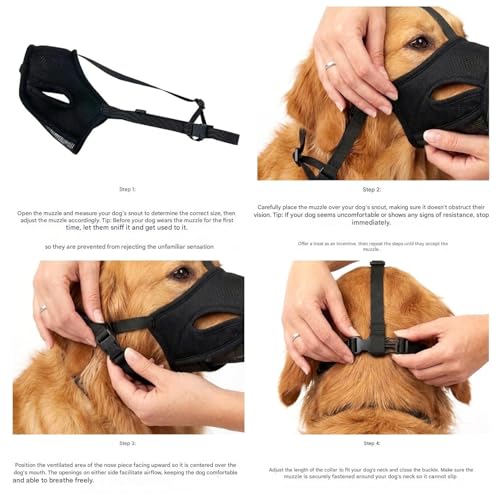 Dog Muzzle – Mesh Soft Muzzle for Small Medium Large Sized Dogs, Adjustable for No Bark, Scavenging, Licking & Chewing, Prevent Biting, Black (M) - size: M