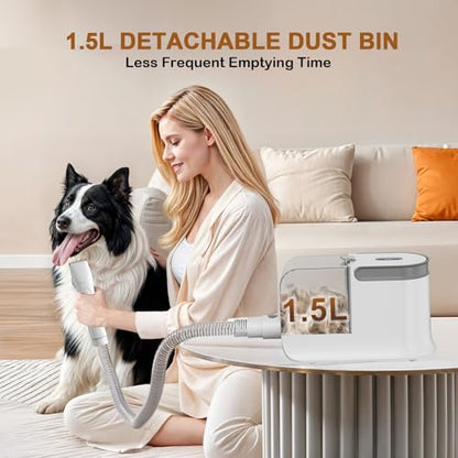 Dog Grooming Vacuum, Dog Grooming Kit, 3 Suction Modes Dog Brush Vacuum with 5 Pet Grooming Tools (Off-white) - color: Off-white