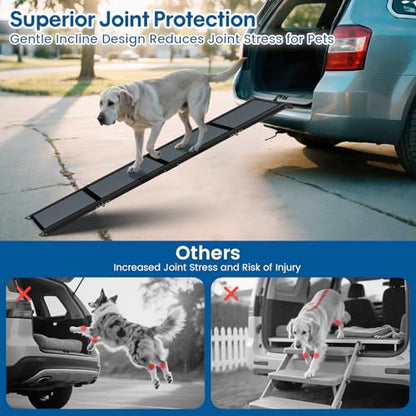 HBTower 71" Long & 17.3" Wide Folding Dog Ramp for Car, SUV & Truck – Portable Pet Ramp with Non-Slip Surface, Extra Wide Steps for Large Dogs Up to 250LBS - size: 71" L x 17.3" W