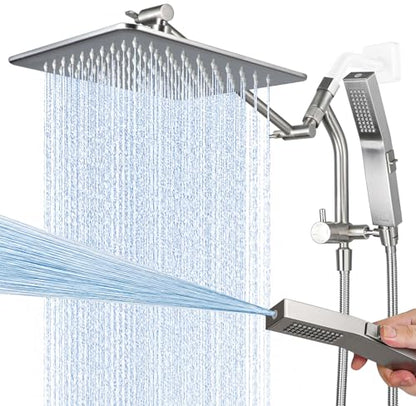 G-Promise All Metal 10 Inch Rain Shower Head with Power Wash Mode Handheld Spray Combo, Pause Setting 3-way Diverter, Full Body Coverage Waterfall Showerhead, Luxury Bathroom Upgrade (Brushed Nickel) - color: Brushed Nickel, size: 10 Inches