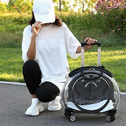 Pet Trolley Case with Clear Ventilation Holes & Silent Wheels – 2-in-1 Rolling Pet Backpack Carrier for Cats Dogs, Portable Travel Suitcase, Airline Approved, Lightweight Black - color: Black