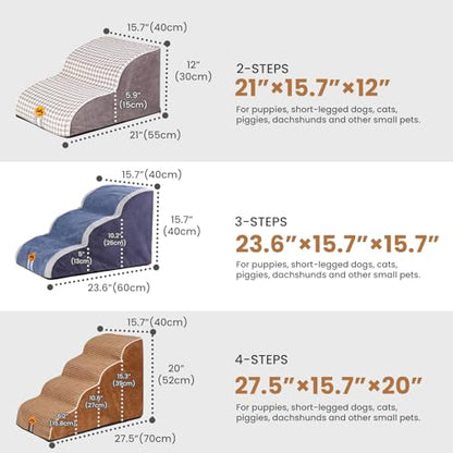 Laifug Curved Dog Stairs for Small Dogs, 3-Step Pet Stairs for High Beds and Couch, Non-Slip Balanced Dog Indoor Step with High Density Foam, Houndstooth Double Layer Dog Staircase