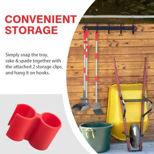 FUSBUNTY Pooper Scooper, Long Handle Dog Pooper Scooper, Heavy Duty Stainless Steel Rake with Tray & Spade Set for Pet Waste Removal, for Grass, Dirt or Gravel - color: Red-Standard