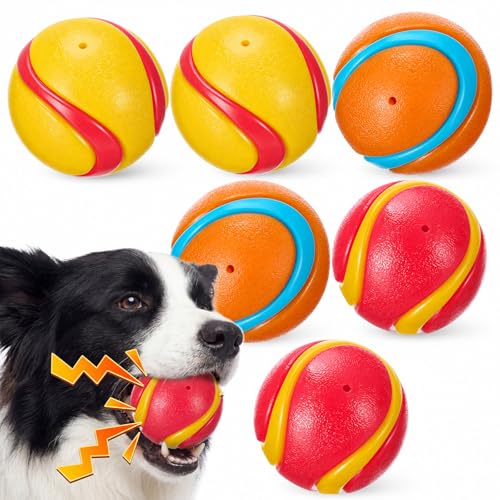 Soulchen 6 Pcs 2.5in Floating Squeaky Dog Balls Toys for Water Play High Bouncy Balls for Interactive Playing Bouncy Fetch Pet Toys for Dogs Durable Rubber Dog Ball for Pool, Lake and Beach