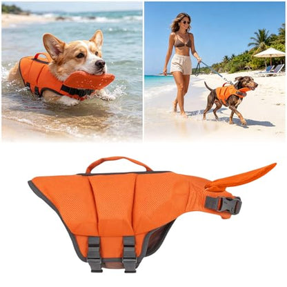 Dog Doggy Life Jacket Life Vest Saver Preserver Reflective Nylon Neoprene Quick Release Adjustable Bandana (Orange#L) - color: Orange#L