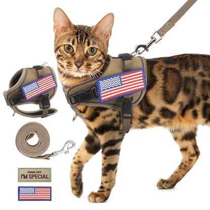 PUPTECK Tactical Cat Harness and Leash Set Escape Proof, Adjustable Reflective Kitten Jacket Easy Control, Pet Vest Harness for Cats Small Dogs Puppies Walking and Travel - color: Khaki, size: Small