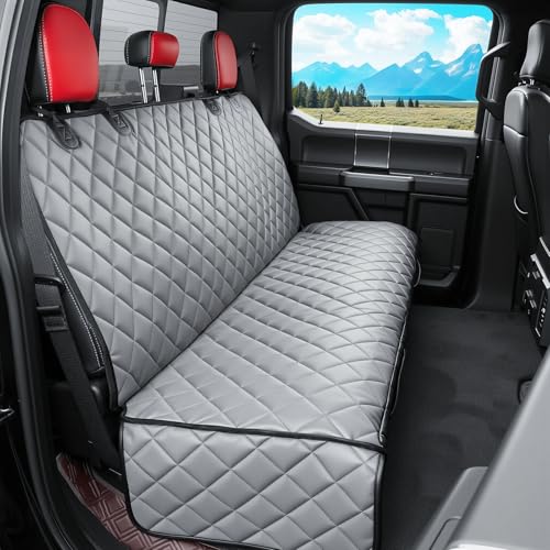 Dog Truck Seat Cover for Back Seat,Waterproof Back Seat Cover for Truck,Heavy-Duty Scratchproof Pu Leather Bench Seat Covers for Trucks Ford F-Series/Chevrolet Silverado/Ram/Jeeps (Grey, X-Large) - color: Grey, size: X-Large Back Seat Cover