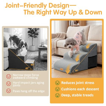 Topmart 3 Tiers Foam Dog Ramps/Steps,Non-Slip Pet Steps,Extra Wide Deep Dog Stairs,High Density Foam Pet Stairs/Ladder,Best for Older Dogs,Cats,Small Pets | Extra Wide Deep Dog Stairs,High Density Foam Pet Stairs/Ladder,Best for Older Dogs,Cats,Small Pets