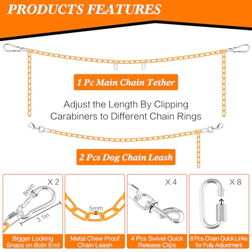 Chain Truck Bed Dog Tether for Two Dogs,Adjustable Double Safety Chew Proof Metal Truck Bed Dog Leash System for Pickup, SUV, Cars & Trucks (Yellow) - color: Yellow