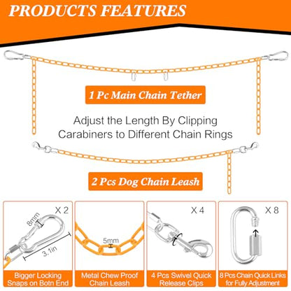 Chain Truck Bed Dog Tether for Two Dogs,Adjustable Double Safety Chew Proof Metal Truck Bed Dog Leash System for Pickup, SUV, Cars & Trucks (Yellow) - color: Yellow