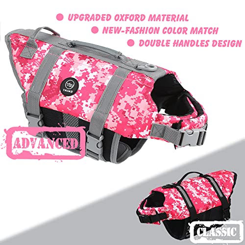 EMUST Dog Life Vests, Adjustable Pet Life Jacket with Rescue Handle, Dog Flotation Vest for Small/Medium/Large Dogs, XS, NewPinkCamouflage - color: NewPinkCamouflage, size: XS