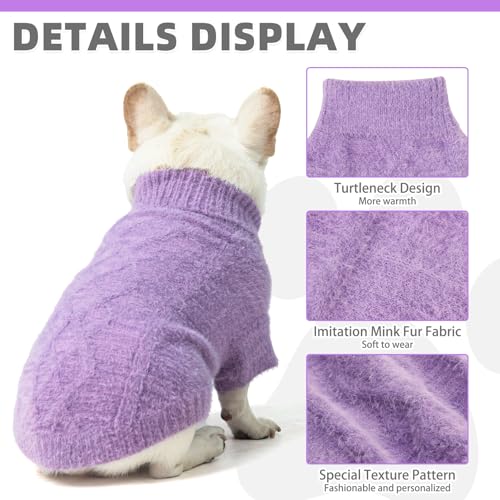 KOOLTAIL Small Dog Sweater, Fuzzy Thick Super Soft Warm Dog Winter Sweater Turtleneck Pullover for Cold Weather, Classic Cable Knitwear, Fleece Pet Fall Clothes Coats Puppy Cats Girl Boy Perple S - color: Purple, size: Small