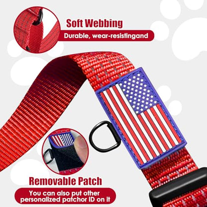 Martingale Dog Collar, Reflective No Pull Training Collar with Quick Release Buckle & USA Flag, Heavy-Duty Nylon, Adjustable for Small Medium Large Dogs (L,Red with Flag - color: Red with Flag, size: L (1" x 19"-26")