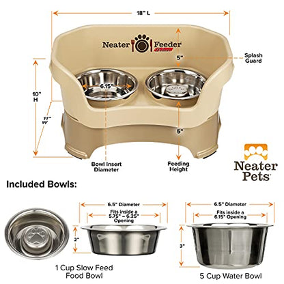 Neater Feeder Deluxe Mess Proof Dog Bowls Elevated for Medium Sized Breeds – Made in USA – No Spill Raised Slow Feeder Elevated Dog Bowl Stand, Stainless Steel Food and Water Bowl Set, Cappuccino - color: Cappuccino, size: Medium with Slow Feed Bowl