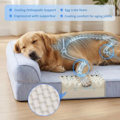 Ownpets Cooling Dog Bed for Large Dogs, 48"x32" Orthopedic Foam Pet Bed with Bolsters, Removable Washable Cover, Protective Inner Liner, Non-Slip Bottom - size: XL(48" x 32")