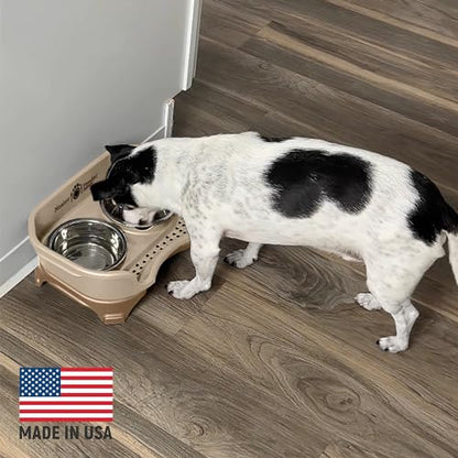 Neater Feeder Express Mess Proof Dog Bowls Elevated for Small Breeds under 15 Lb, Made in USA, No Spill Raised Dog Food Bowl Stand, Stainless Steel Food and Water Bowl Set, Feeding Station, Cappuccino - color: Cappuccino, size: Small w/ Standard Bowls