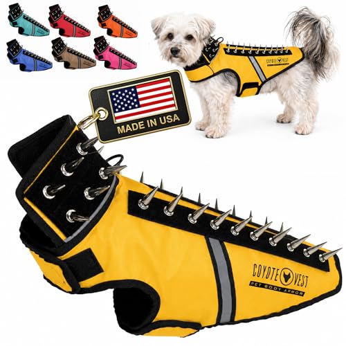 CoyoteVest SpikeVest Dog Harness | Stab-Resistant Protective Vest | Coyote Vest for Dogs | Defends Against Coyotes, Dogs, Birds of Prey | Reflective Safety, Made in USA (S-Yellow) - color: Yellow, size: Small
