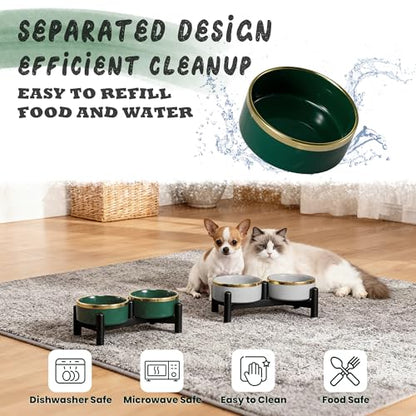 Elevated Ceramic Dog Bowl Set - Double Dishes with Stainless Steel Stand – Raised Feeding Bowls for Cats and Small Dogs - Food & Water Set - 5" / 1.6 Cups (160 g / 300 ml) - Gray - color: Gray, size: S