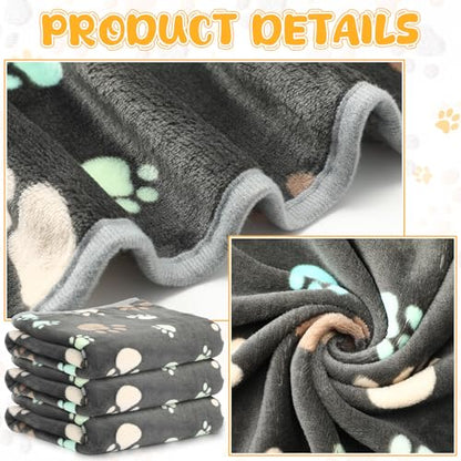 Tegeme 12 Pcs Pet Blankets 41 x 30 Inch Soft Fluffy Fleece Dog Cat Warm Paw Print Pattern Blankets Flannel Throw for Pets Dog Puppy Cat(Gray) - color: Gray, size: 41 x 30 Inch