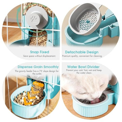 GPY Automatic Hanging Gravity Pet Feeder and Water Dispenser Set ，Automatic Rabbit Feeder and Dog Water Dispenser for Dogs Cats Pets Animals Large Capacity (Blue Water Feeder&Food Feeder) (Blue) - color: Blue