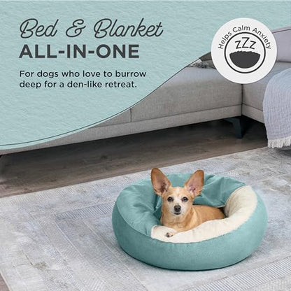 Best Friends by Sheri Cozy Cuddler Ilan Covered Cat and Dog Bed with Attached Blanket, Tide Pool Blue, 24"x24" - color: Tide Pool Ilan