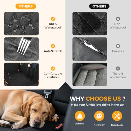 Dog Car Seat Cover for Back Seat,100% Waterproof Scratch Proof Nonslip Seat Cover,600D Heavy Duty Scratch Proof Nonslip Durable Soft Dog Hammock - color: Black Orange
