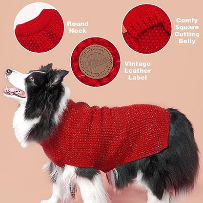 KYEESE Dog Sweater with Leash Hole Warm Pullover with Reflective Yarn for Small and Medium Dogs Male Soft Knit Pullover Boy Dog Coats Cozy Lightweight Thick Sweater,Red,Large - color: 4# Red, size: L (30-45lbs)