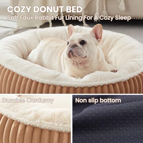 30 inches Donut Dog Bed for Medium Dogs,Calming Round Pet Bed with Removable Cover,Washable Milk Plush Faux Fur, Fits Pets up to 30 lbs(Mocha,Medium) - color: Mocha, size: 30.0"L x 30.0"W x 8.0"Th