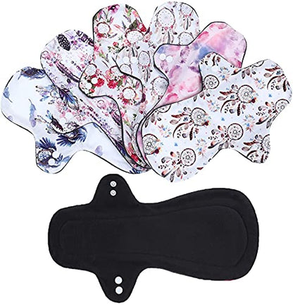 7PCS Pack Reusable Washable Incontinence Cloth Pads Including 6PCS Heavy Flow Feminine Hygiene Bamboo Charcoal Cloth Sanitary Pads Reusable Menstrual Pad + 1PC Mini Wet Bag - color: 7 Pieces Set A4, size: Heavy Flow Bamboo Charcoal