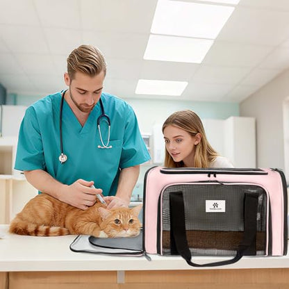 Cat Carrier Dog Carrier - Soft-Sided Cat Carrier with Plush Pad & Cooling Mat, Easy-Load 4-Side Zipper & 3-Side Mesh Ventilation, Pet Carrier Airline Approved for Cats/Dogs Up to 16 lbs, Pink - color: Pink