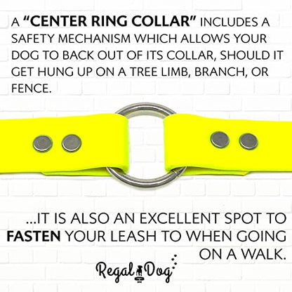 Regal Dog Products Medium Yellow Dog Collar with Heavy Duty Double Buckle & D Ring | Vinyl Coated, Custom Fit, Adjustable Biothane Dog Collar | Chew Resistant Waterproof Center-Ring Collar for Dogs - color: Yellow, size: Medium
