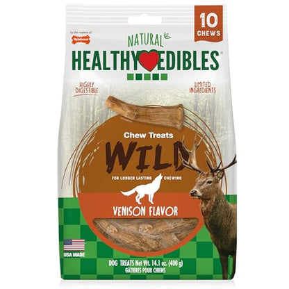Nylabone Healthy Edibles WILD Natural Dog Chew Treats for Large Dogs, Long Lasting Dog Healthy Chew Antler Bone Made in USA, Venison Flavor, For Dogs Up to 50 lbs. (10 Count) - size: 14.1 Ounce (Pack of 1)