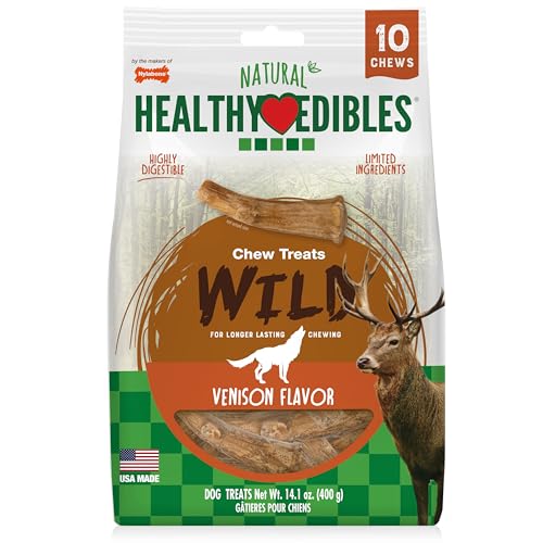 Nylabone Healthy Edibles WILD Natural Dog Chew Treats for Large Dogs, Long Lasting Dog Healthy Chew Antler Bone Made in USA, Venison Flavor, For Dogs Up to 50 lbs. (10 Count) - size: 14.1 Ounce (Pack of 1)