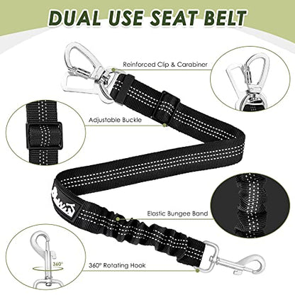 Lukovee Dog Car Harness Seat Belt, Adjustable Mesh Breathable Vest with Elastic Bungee Tether, Soft Padded 2-in-1 Safety Car Harness Seatbelt for Small Medium Large Dogs (Black,XXS) - color: Black, size: XX-Small
