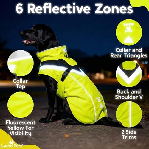 Waterproof Dog Rain Coat, Reflective Safety Strips & Leash Hole – Lightweight Adjustable Jacket for Medium Breeds - M, Yellow - color: Yellow, size: Medium