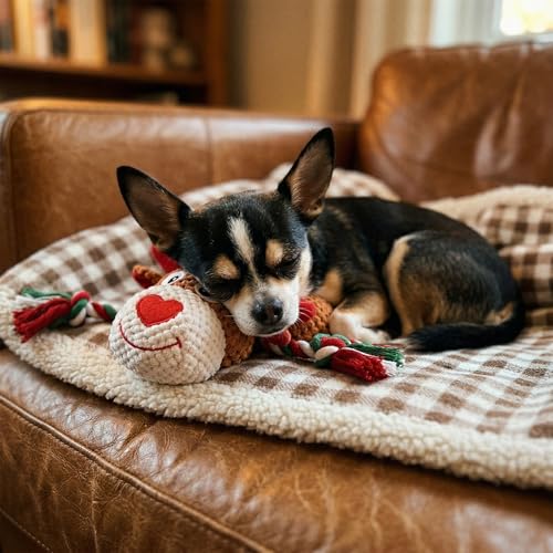 Plush Rope Reindeer Dog Toy – Durable Squeaky Tug Toy for Small, Medium Dogs, Interactive Chew & Fetch Puppy Toy - color: Christmas Colors