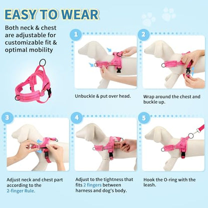 Lukovee No Pull Dog Harness and Leash Set, Soft Padded Small Dog Harness, Neck & Chest Adjustable Reflective Vest Puppy Harness with 4ft Lightweight Anti-Twist Dog Leash for Small Dogs (S, Pink) - color: B-pink, size: S ( Chest 17.5'' ~ 22'')