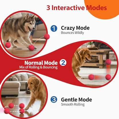 Dog Toys for Small Medium Dog to Keep Them Busy, Interactive Dog Toys, Automatic Moving Bouncy Dog Balls 3-Modes with Lights, Motion Activated Rolling Dog Balls, Mental Stimulation (Red Ballshell) - color: Red Ballshell