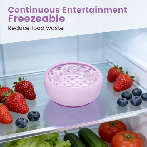 Dog Slow Feeder Licking Bowl,Freezeable Anxiety Relief Treat Dispenser, Non-Slip Anti-chocking Pet Dish, Interactive Puzzle Toy for Small Medium Breed,Freezable BPA Free Silicone Dishwasher Safe - color: purple, size: S