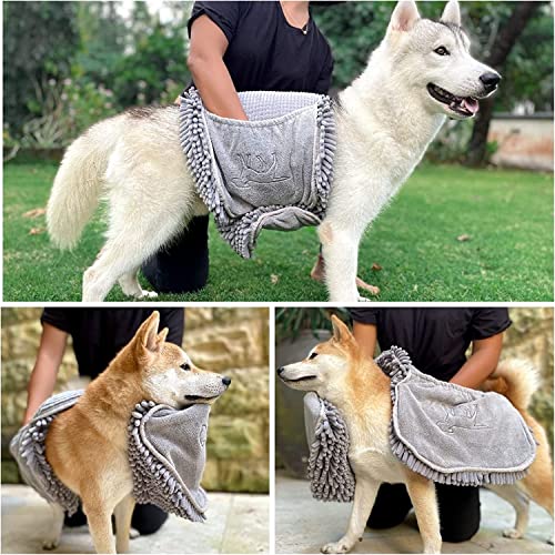 Tuff Pupper XXX-Large Fast Drying Bath Robe & Quick Dry Towel for Dogs | Ultra Absorbent Microfiber Shammy | Gray