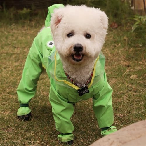 Dog Raincoat with Boots,Waterproof Dog Raincoats with Hood for Small Medium Large Dogs,Raincoat with Leash Ring (Green Frog, X-Small) - size: X-Small