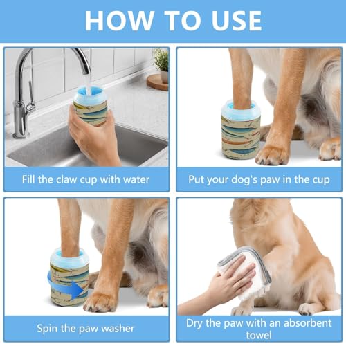 Qilmy Vintage Fish Pattern Dog Paw Cleaner Cup with Silicone Bristle, Portable Pet Foot Washer Brush for Small Medium Large Dogs and Cats Muddy Paw Cleaning