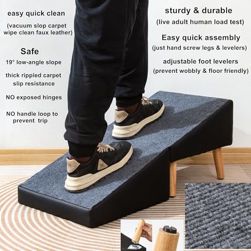 Foldable Dog Ramp Split Ottoman Outdoor seat footrest Stool Couch Sofa Furniture Car RV Side Door, Small Medium Senior Injured cat pet (Light Gray, Ramp 13.5" H x 32" L x 16" W (Ottoman: 16in Cube))