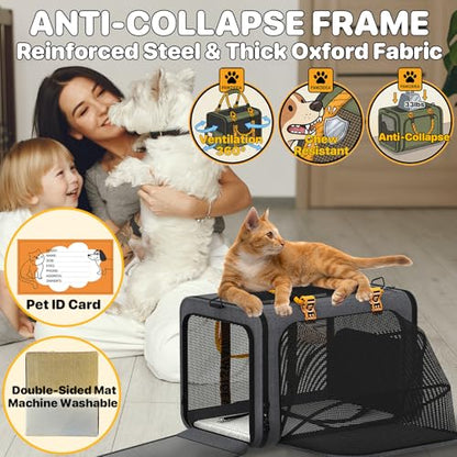 PAWZIDEA Expandable Pet Carrier Airline Approved, 18"×11"×11" Small Dog Carriers, Collapsible Top-Load Cat Carrier for 2 Cats Under Seat, Soft-Sided Puppy & Animal Travel Bag, ID Card, Up to 15lbs - color: Mid-Hemp Gray, size: 18.0"L x 11.0"W x 11.0"H