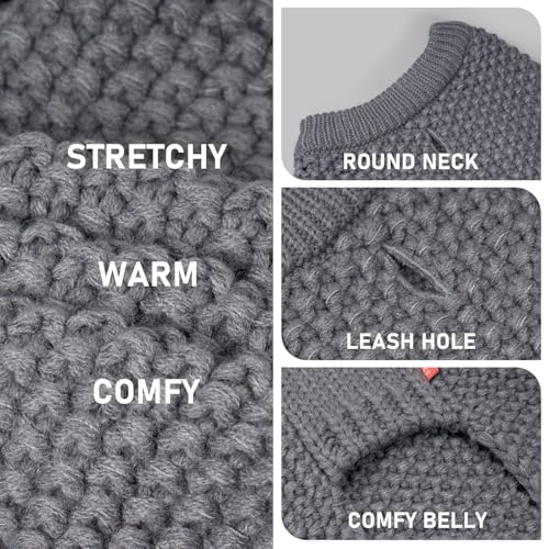 KYEESE Dog Sweater with Leash Hole Warm Pullover with Reflective Yarn for Small and Medium Dogs Male Soft Knit Pullover Boy Dog Coats Cozy Lightweight Thick Sweater,Grey,Large - color: 7# Grey, size: L (30-45lbs)