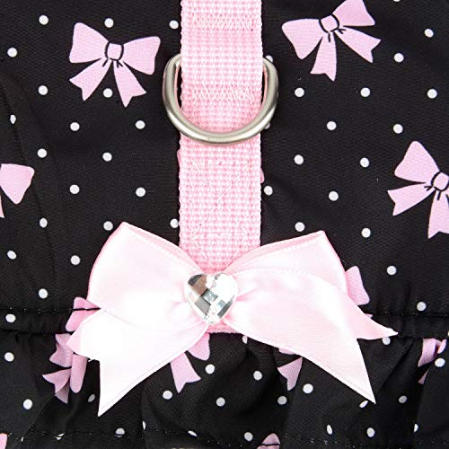 Zunea No Pull Small Dog Girl Harness Dress Escape Proof Cat Kitten Vest Harness Leash Set Step-in Soft Cotton Padded Polka Dot Jacket Chihuahua Puppy Clothes with Cute Bow for Walking Black XS - color: black bows, size: XS (Chest:12.2-13.7", Neck:8.2-9.4"