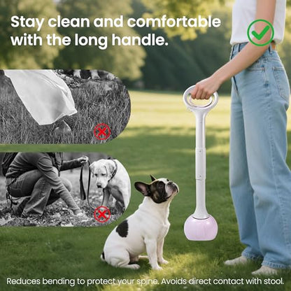 Dog Pooper Scooper Portable with Bag Attachment, One Handed Foldable Design, Includes 120 Waste Bags and Dispenser, 28 Inch Handle for Grass Yard Gravel Cleanup (Purple) - color: 28in + Purple + 120 garbage bags + dispenser